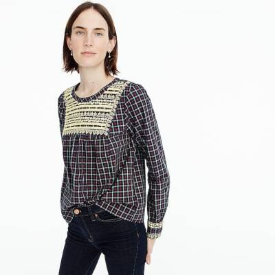 j crew embroidered peasant top