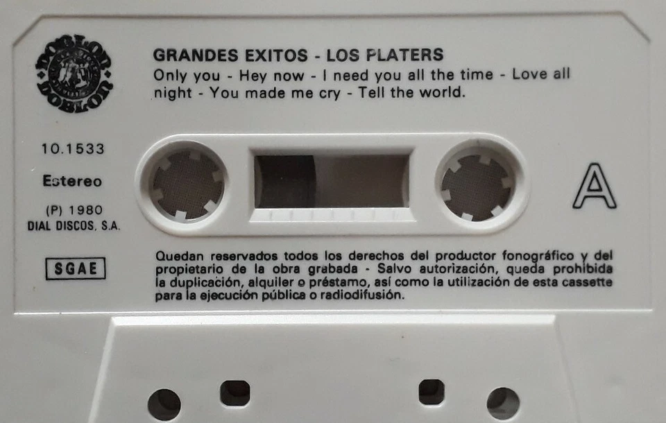 Los Platers-Grandes Exitos Cassette.1980 Doblon 10 1533.Hey Now/Only You+ - Image 3 of 4
