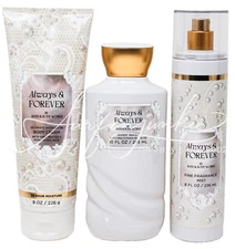 Bath & Body Works Always & Forever Spray Mist Body Cream Lotion Shower Gel 3pc