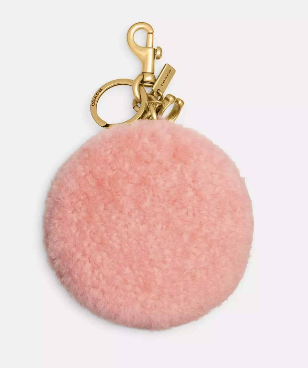 NWT Coach Round Coin Case Pouch In Shearling Bag Charm Keychain