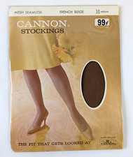 1 Pair Vintage Nylon Stockings Hose Size 10 Cannon Medium Beige Seamless Sheer