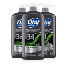 Dial Men 3in1 Body, Hair and Face Wash, Recharge, 69 fl oz, 3-23 fl oz Bottles