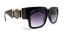 MATTE BLACK GOLD SQUARE LION HEAD MEDALLION BUCKLE LUXURY SUNGLASSES HIP HOP RAP