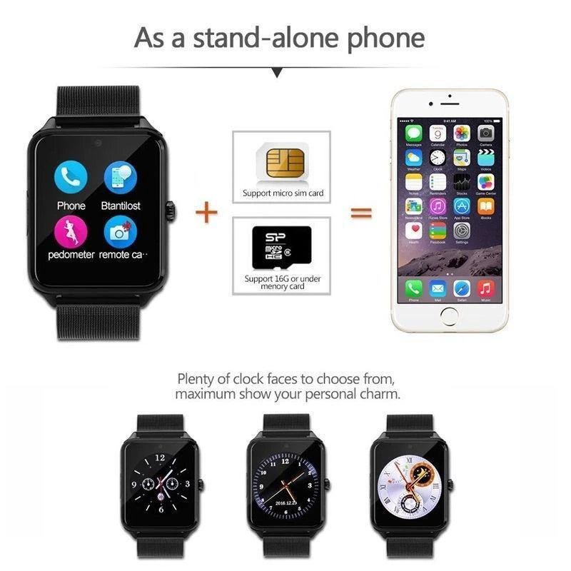 Bluetooth smart watch gsm sim phone shop mate z60 stainless steel for ios android