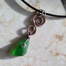 Gift for Her Sea Glass Necklace Surf Beach Green Mixed metals Hawaii North Shore