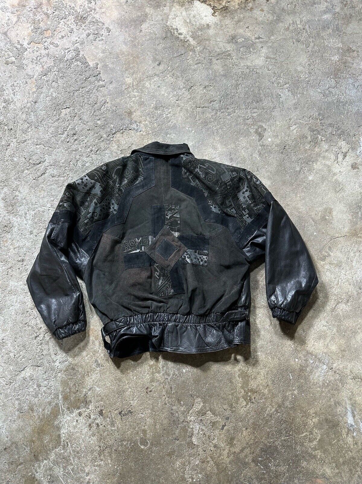 Vintage Adler Leather Jacket Aztec Design Black S… - image 13