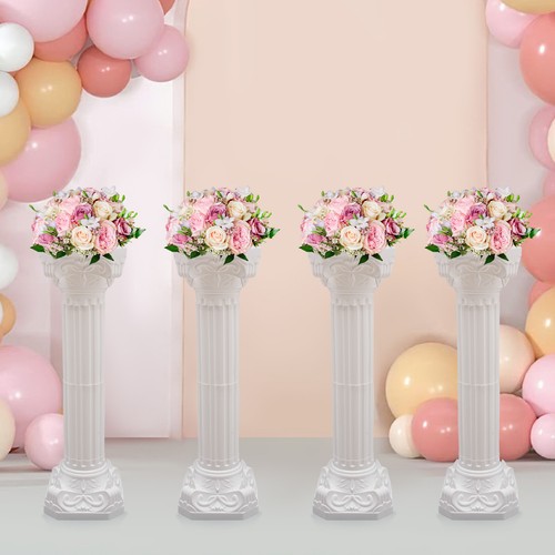 4 Stück weiße römische Säulen Set, Hochzeitssäulen, Hohlsäule Blumenständer