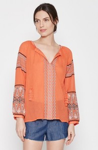nelida gauze joie peasant embroidered blouse boho cotton orange shirt