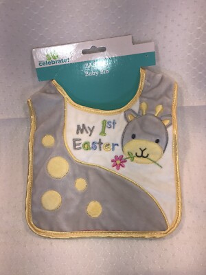NEW Dan Dee ''My First Easter'' Baby Bib Yellow And Grey Giraffe Way To Celebrate