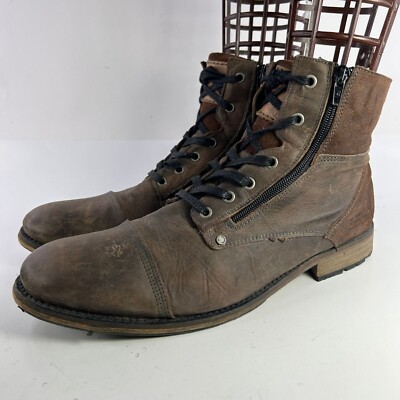 Bullboxer Hensil Chukka Ankle Boots Men's US 13 Brown Leather Lace Up Double Zip