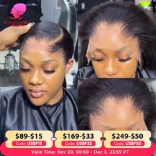 13x4 13x6 360 Lace Front Human Hair Wig 1B Straight PrePlucked M Shaped Hairline