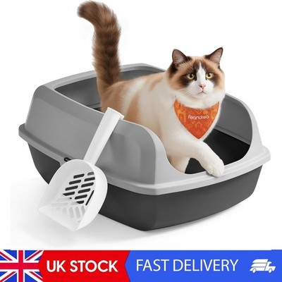 Hochseitige Katzentoilette, XXL Katzentoilette mit offener Oberseite und Schaufel, für Kätzchen,