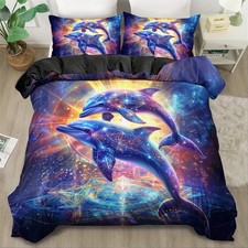 Jump Dolphin Stars Duvet Quilt Cover Set Pillowcases Twin Full Queen King Decor