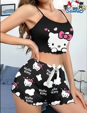 New 2pc Women  s Sanrio Hello Kitty Camisole Pajama Top  Shorts Size M 
