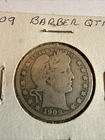1909 Barber Quarter Circulated Silver 25c Coin