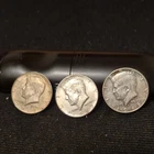 40% silver Kennedy Half Dollars, two 1967 & one 1968S. Lot of 3 coins.