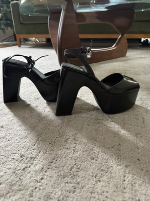 COPERNI Black Leather  Platform Block Heel Open Toe Ankle Strap Women's 