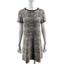Tommy Hilfiger Womens Shift Dress Size 8 Black White Pink Tweed Short Sleeve