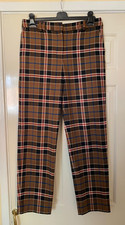 M S Collection Ladies Navy Mix Check Trousers - Size UK 10