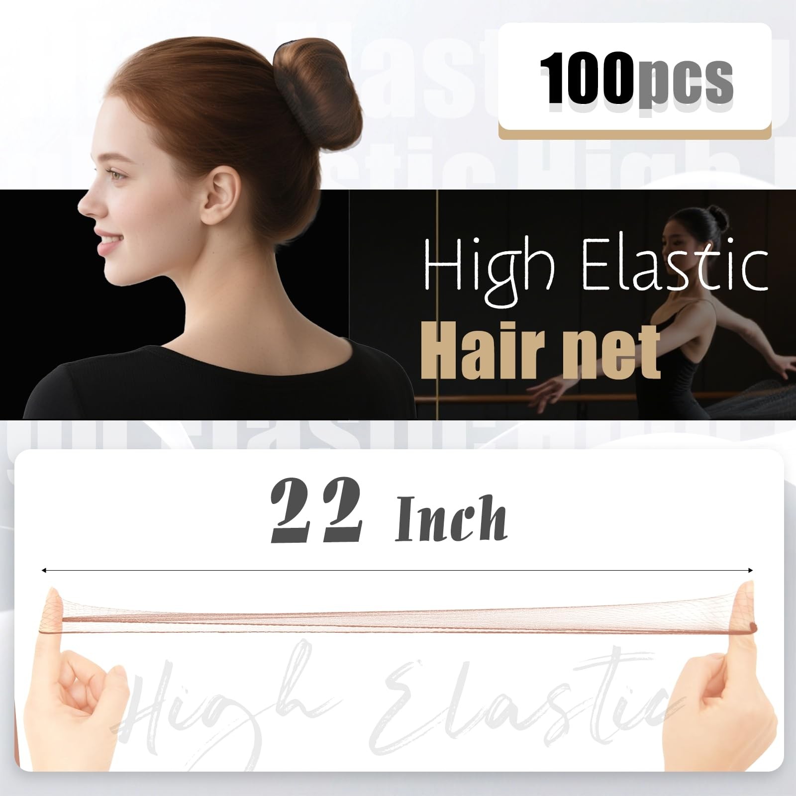 Hair Net 100 Pcs, Smilco 22 Inches Hair Nets Elasticity Invisible Elastic