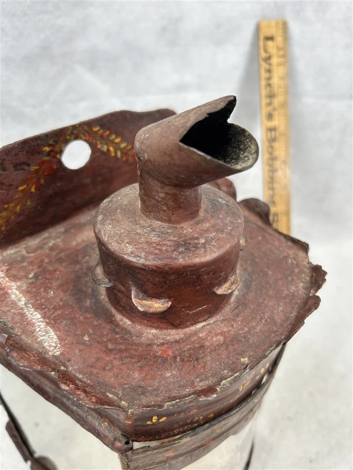 linterna vela antigua primitiva pintura temprana decorada inusual original 1800 Foto 4 de 4