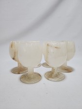 6 x White Onyx Turned Wine Goblets. 12 cm H x 8 cm W. VGC. Pre-Owned.