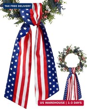 Patriotic Wreath Sash 2 Pack for Front Door, 55 x 5 Inch American Flag Stars and