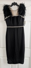 Mac Duggal 11438 Feather Pearls Embellished Size 6 NWOT Black Dress