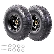  2-Pack 10" Flat Free Solid Tires 4.10/3.50-4 Tire and Wheel, with 5/8" Black