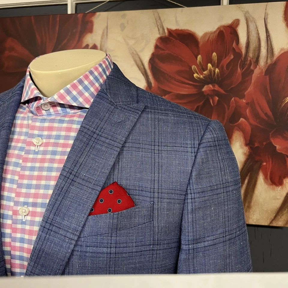 Chaqueta Blazer Banana Republic Para Hombre 40R Ajuste Estándar Lana Seda Lino Elastizada Azul Foto 4 de 4