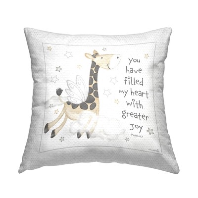 Psalm 4:7 Giraffe Phrase Outdoor Printed Pillow, 18 x 18, Grey
