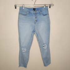 J. Crew 10" High Rise Skinny Jeans Size 31 Button Fly Distressed Knee