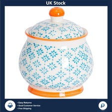 Elegant Floral Porcelain Sugar Pot With Lid Hand Printed Blue 12.5cm Height 1