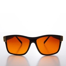 Square Orange Lens Vintage Sunglasses Black - Hunt