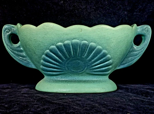 Art Deco Van Briggle Pottery Fan Vase Bowl w Sunburst Late 1930s HTF Form