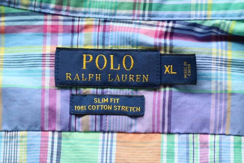 Ralph Lauren Polo Slim Fit Plaid Cotton Stretch Shirt Pastel Multi L/S Sz L 48" - Image 4 of 4