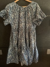 Ulla Johnson Blue/White Abstract Round Neck Ruffle Sleeve Tiered Cotton Dress 10