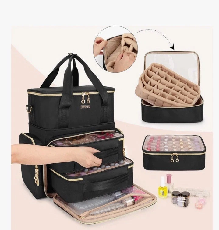 BAFASO Travel Makeup Bag 2 Layers Large Cosmetic Organizer with Removable Pou...