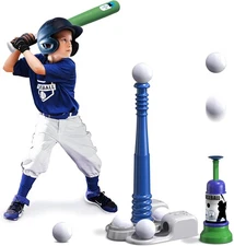2 in 1 T Ball Sets for 3-5 5-8, Tee Ball Set with Automatic Pitching Machine/...