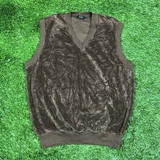 Vintage 80s CAMPUS Brown Velour V-Neck Sweater Vest Mens Large L USA Made Preppy