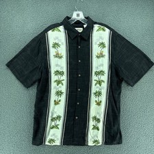 Campia Moda Men  s Hawaiian Camp Shirt L Black Palm Tree Cocktail Print Rayon S/S