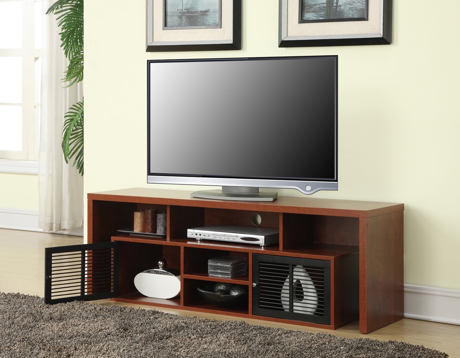 With Storage Cabinets And Storage Compartments Shelves Cherry
