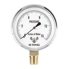 0 to 15 Inches of Water Column Pressure Gauge, Capsule Measurement System, 2.5