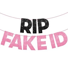 KatchOn Glitter RIP Fake ID Banner Black and Pink - Prestrung 10 Feet | Rip F...