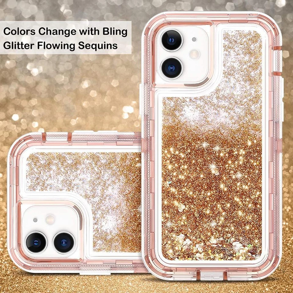 Funda protectora a prueba de golpes para iPhone 15/14/13/12/11/XR/XS/8/7 brillo arena movediza Foto 3 de 4