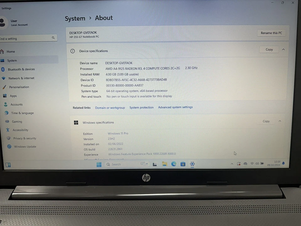 HP Laptop Windows 11 255 G7 15.6" AMD A4 9125 Radeon R3 4GB RAM- 128GB SSD - Image 3 of 4