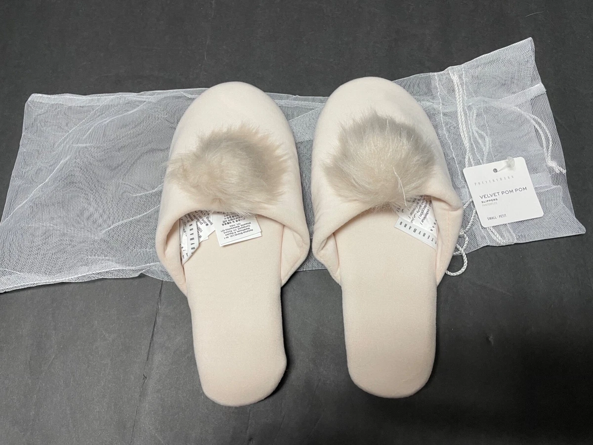 SMALL 6 7 Pottery Barn Velvet Blush POM POM SLIPPER Women