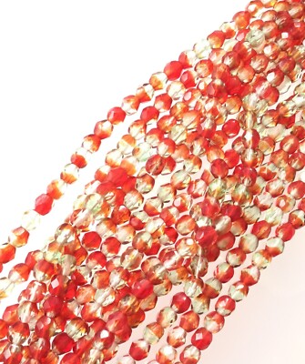 200 Fine Trade Czech 2Tone Red Green Round Faceted fire Polished Glass beads-4mm