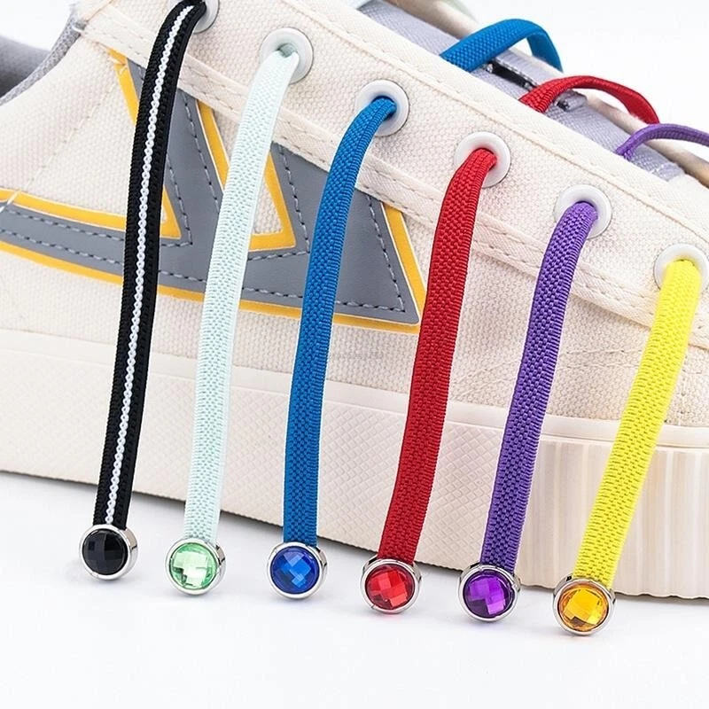 Diamond Buckle Flat Elastic Shoelaces Sneakers No Tie Rhinestone Kids Adults