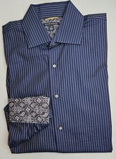 Mens Banana Republic Navy Striped Long Sleeve Button Up Shirt 16 16 1/2 Large